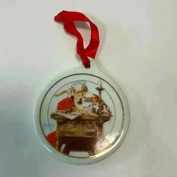 1996‎ JC PENNEY NORMAN ROCKWELL SANTA READING LETTERS GLASS CHRISMTAS ORNAMENT - Picture 1 of 2